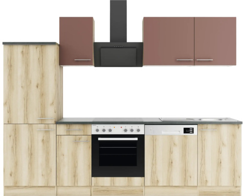 Cuisine complète sans appareils Optifit OPTIkompakt Bari407/Livorno290 rouge rouille/chêne sauvage largeur 270 cm KPBL 2742OE-9+