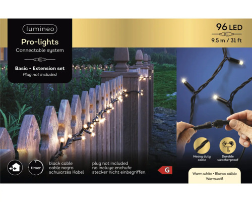 Guirlande lumineuse avec 96 LED, longueur 9,5 mètres, câble noir, set d''extension, convient pour l''extérieur