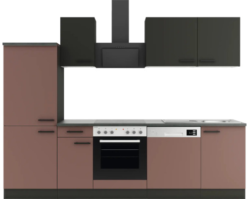 Cuisine complète sans appareils Optifit OPTIkompakt Madrid420/Nizza407 anthracite/rouge rouille largeur 270 cm KPMN 2742OE-9+