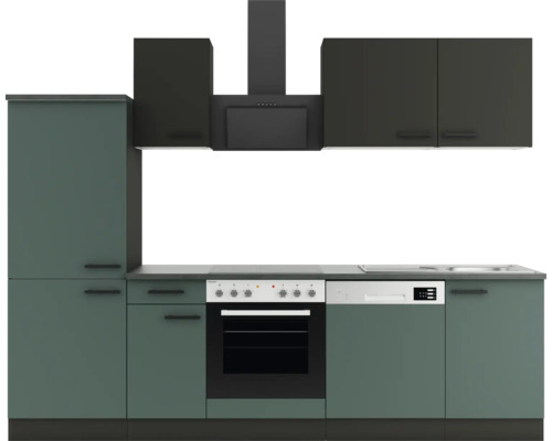 Cuisine complète sans appareils Optifit OPTIkompakt Madrid420/Verona405 anthracite/vert pierre largeur 270 cm KPMV 2742OE-9+