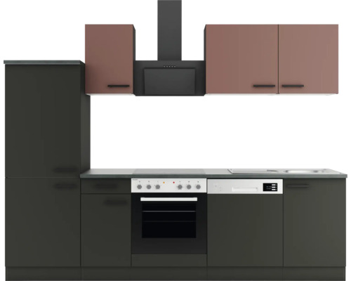 Cuisine complète sans appareils Optifit OPTIkompakt Nizza407/Madrid420 rouge rouille/anthracite largeur 270 cm KPNM 2742OE-9+