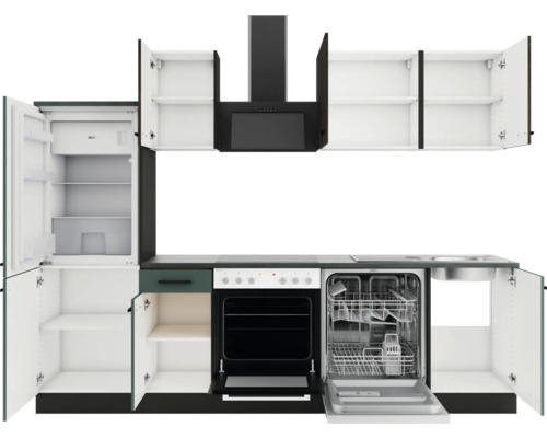 Komplette Küchenzeile mit Kühlschrank, Geschirrspüler, Backofen und Dunstabzugshaube