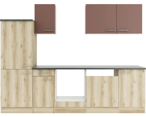 Cuisine linéaire avec armoires, tiroirs et plan de travail