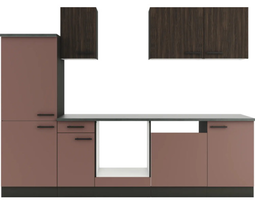 Küchenzeile ohne Geräte Optifit OPTIkompakt Rimini409/Nizza407 nussbaum/rostrot/anthrazit Breite 270 cm KPRN 2742OE-9+