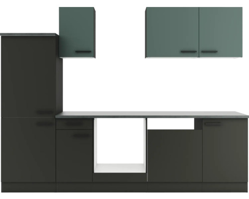 Cuisine complète sans appareils Optifit OPTIkompakt Verona405/Madrid420 vert pierre/anthracite largeur 270 cm KPVM 2742OE-9+