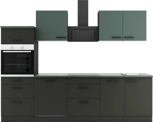 Cuisine complète sans appareils Optifit OPTIkompakt Verona405/Madrid420 vert pierre/anthracite largeur 270 cm KPVM 2789OE-9+