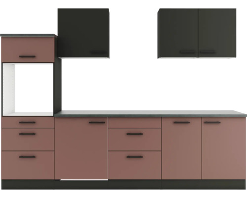 Cuisine complète sans appareils Optifit OPTIkompakt Madrid420/Nizza407 anthracite/rouge rouille largeur 270 cm KPMN 2789OE-9+