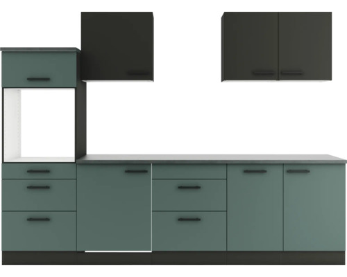 Cuisine complète sans appareils Optifit OPTIkompakt Madrid420/Verona405 anthracite/vert pierre largeur 270 cm KPMV 2789OE-9+