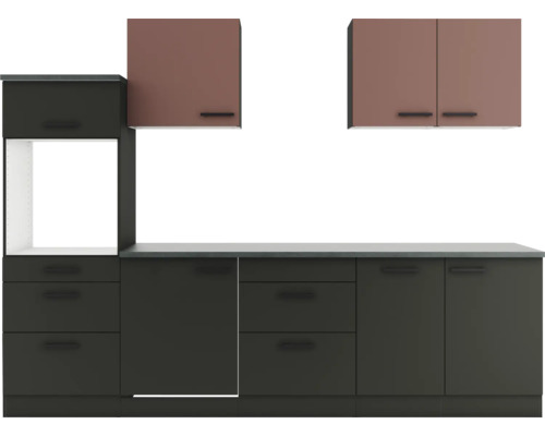 Cuisine complète sans appareils Optifit OPTIkompakt Nizza407/Madrid420 rouge rouille/anthracite largeur 270 cm KPNM 2789OE-9+