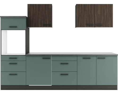 Cuisine complète sans appareils Optifit OPTIkompakt Rimini409/Verona405 noyer/vert pierre/anthracite largeur 270 cm KPRV 2789OE-9+