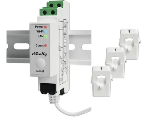 Compteur électrique fonction de mesure Shelly Hutschiene Pro 3EM 400A WLAN LAN Bluetooth Compteur d''énergie Shelly 3EM avec trois transformateurs de courant