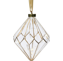 Pendentif en verre en forme de diamant avec éclairage intégré et ruban de suspension