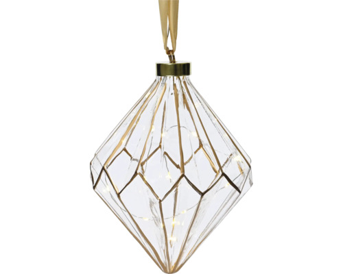 Pendentif en verre en forme de diamant avec éclairage intégré et ruban de suspension