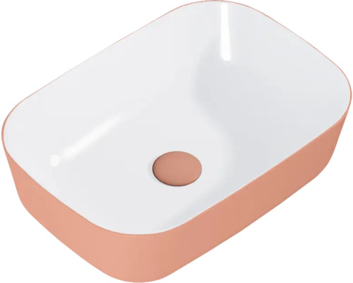 Lavabo à poser en céramique Jungborn 45.5x32.5 cm blanc hautement brillant/terra rose vif mat