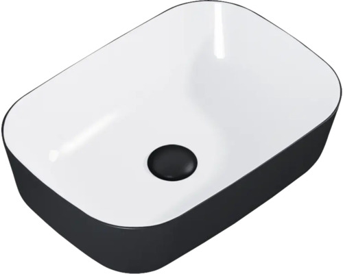 Lavabo à poser en céramique Jungborn 45.5x32.5 cm blanc hautement brillant/noir mat