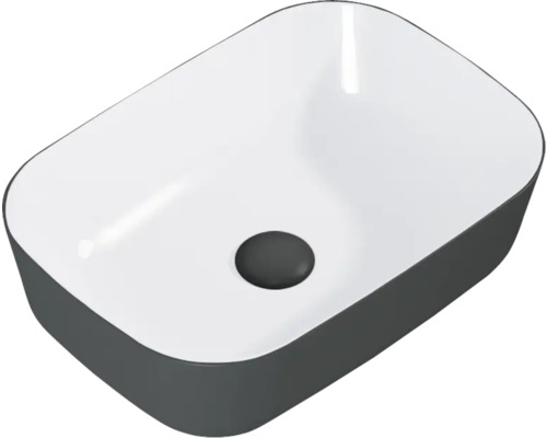 Lavabo à poser en céramique Jungborn 45.5x32.5 cm blanc hautement brillant/anthracite mat