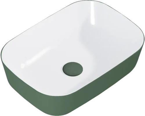 Lavabo à poser en céramique Jungborn 45.5x32.5 cm blanc hautement brillant/vert forest mat