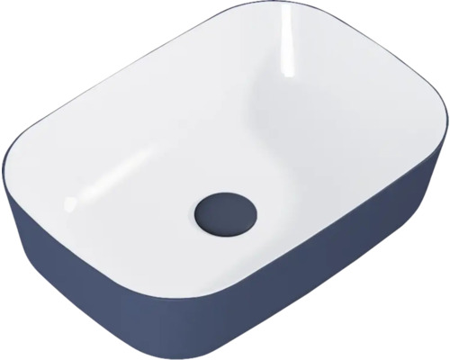 Lavabo à poser en céramique Jungborn 45.5x32.5 cm blanc hautement brillant/bleu marine mat