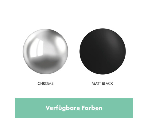 Produktabbildung zeigt zwei Kugeln zur Darstellung der verfügbaren Oberflächenausführungen Chrom und Matt Schwarz.