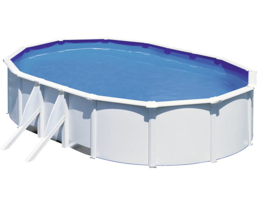 Ensemble de piscine hors sol à paroi en acier Gre Vision-Pool Classic ovale 610x375x120 cm avec groupe de filtration à sable, échelle, skimmer intégré, sable filtrant et flexible de raccordement blanc