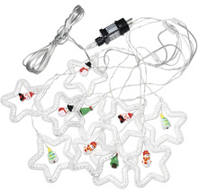 Guirlande lumineuse de Noël avec forme d''étoile et figurines telles que le Père Noël et un bonhomme de neige