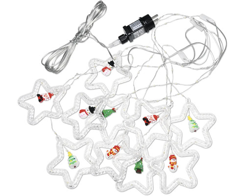 Guirlande lumineuse de Noël avec forme d''étoile et figurines telles que le Père Noël et un bonhomme de neige