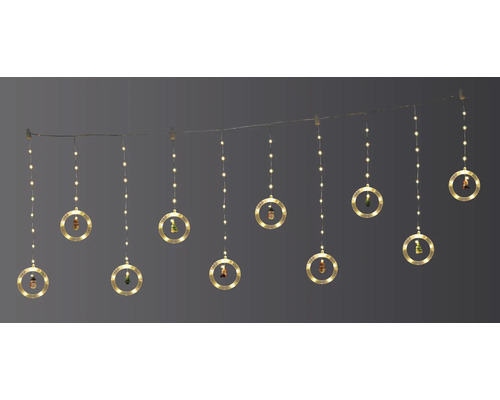 Guirlande lumineuse décorative avec cercles et figurines pour Noël.