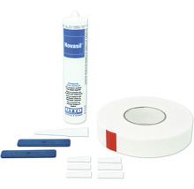 Cartouche de mastic Novasil, rouleau de ruban adhésif et outil de montage