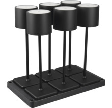 Six bougeoirs noirs pour bougies piliers sur une base noire