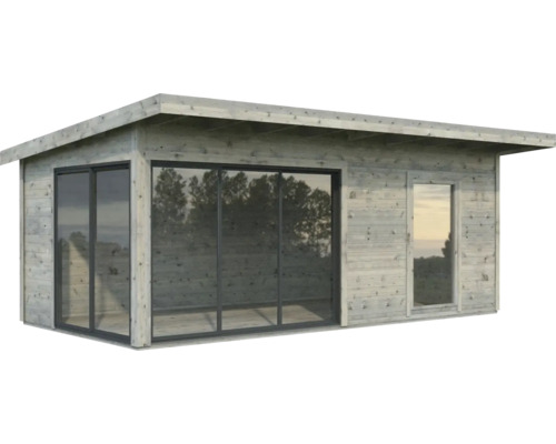 Abri de jardin Palmako Andrea 17,1 m² porte coulissante verre isolant avec plancher 639 x 402 cm gris