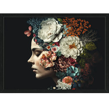 Image encadrée avec profil de femme et composition florale