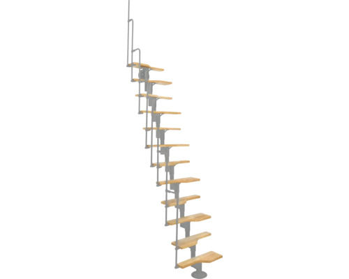 Pertura Mittelholmtreppe Eos silber 63 cm Stabgeländer Buche Leimholz Lackiert 11 Stück Stufen - 12 Steigungen