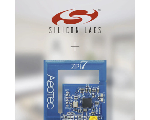 Logo Silicon Labs plus produit Aeotec ZPi7
