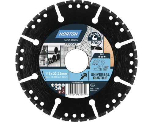 Norton Disque diamant à tronçonner Pro EU Ductil Ø 115 mm x 22, 23 mm Disque à tronçonner diamant Norton Expert de 115 millimètres de diamètre
