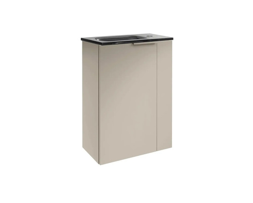 Waschtischunterschrank mit einer Tür und einer schwarzen Waschtischplatte