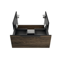 Meuble sous-lavabo ouvert avec motif bois pour salle de bains