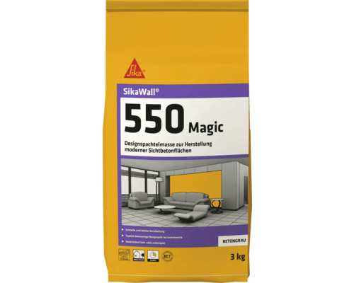 Enduit design SikaWall 550 Magic gris béton 3 kg SikaWall 550 Magic Enduit de design pour la fabrication de surfaces en béton apparent modernes, paquet de 3 kg