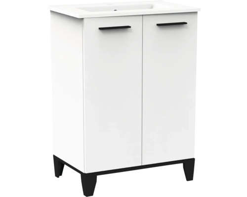 Waschtischunterschrank inkl. Keramikwaschtisch FACKELMANN TE-A BxHxT 61.2x101.9x40 cm Frontfarbe weiss matt