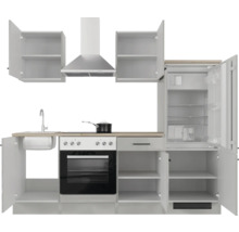 Cuisine complète avec appareils Flex Well Lund 220 cm couleur de façade gris clair brillant - couleur du corps gris fumée 00012695