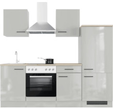 Cuisine complète avec appareils Flex Well Lund 220 cm couleur de façade gris clair brillant - couleur du corps gris fumée 00012695