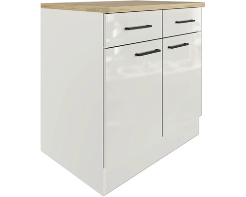 Îlot de cuisine avec deux tiroirs, deux portes et un plan de travail