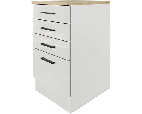 Meuble bas avec quatre tiroirs et un plan de travail