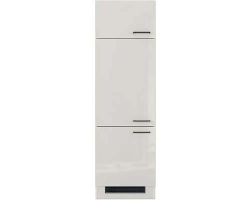 Meuble pour réfrigérateur encastrable Flex Well Lund de 88 cm lxpxh 60x57x200 cm couleur de façade gris clair brillant tirant réversible (peut être monté à gauche ou à droite)