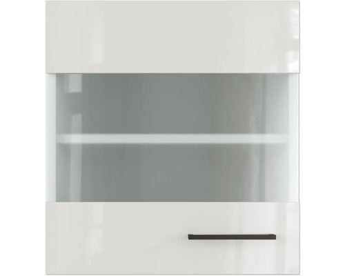 Armoire suspendue avec porte vitrée Flex Well Lund lxpxh 50x32x54,8 cm couleur de façade gris clair brillant tirant réversible (peut être monté à gauche ou à droite)