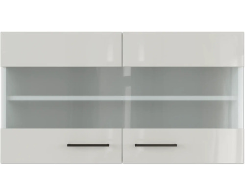 Hängeschrank mit Glastür Flex Well Lund BxTxH 100x32x54.8 cm Front lichtgrau glänzend - Korpus rauchgrau