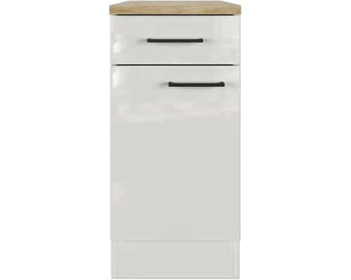 Meuble bas Flex Well avec tiroir et porte pivotante Lund lxpxh 40x60x85 cm couleur de façade gris clair brillant tirant réversible (peut être monté à gauche ou à droite)