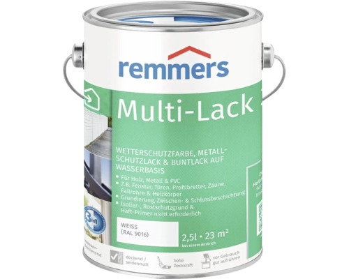 Vernis isolant multi RAL 9016 blanc 2,5 l Boîte de peinture Remmers Multi Lack d'une capacité de 2,5 litres