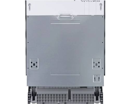 Vue arrière d''un lave-vaisselle illustrant les connexions et les points de montage.