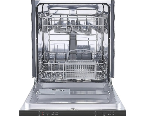 Lave-vaisselle ouvert avec deux paniers et un panier à couverts