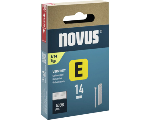 Clous Novus type E / J 14 mm 1000 pièces Agrafes Novus type J/14 galvanisées, 14 mm, paquet de 1000 pièces